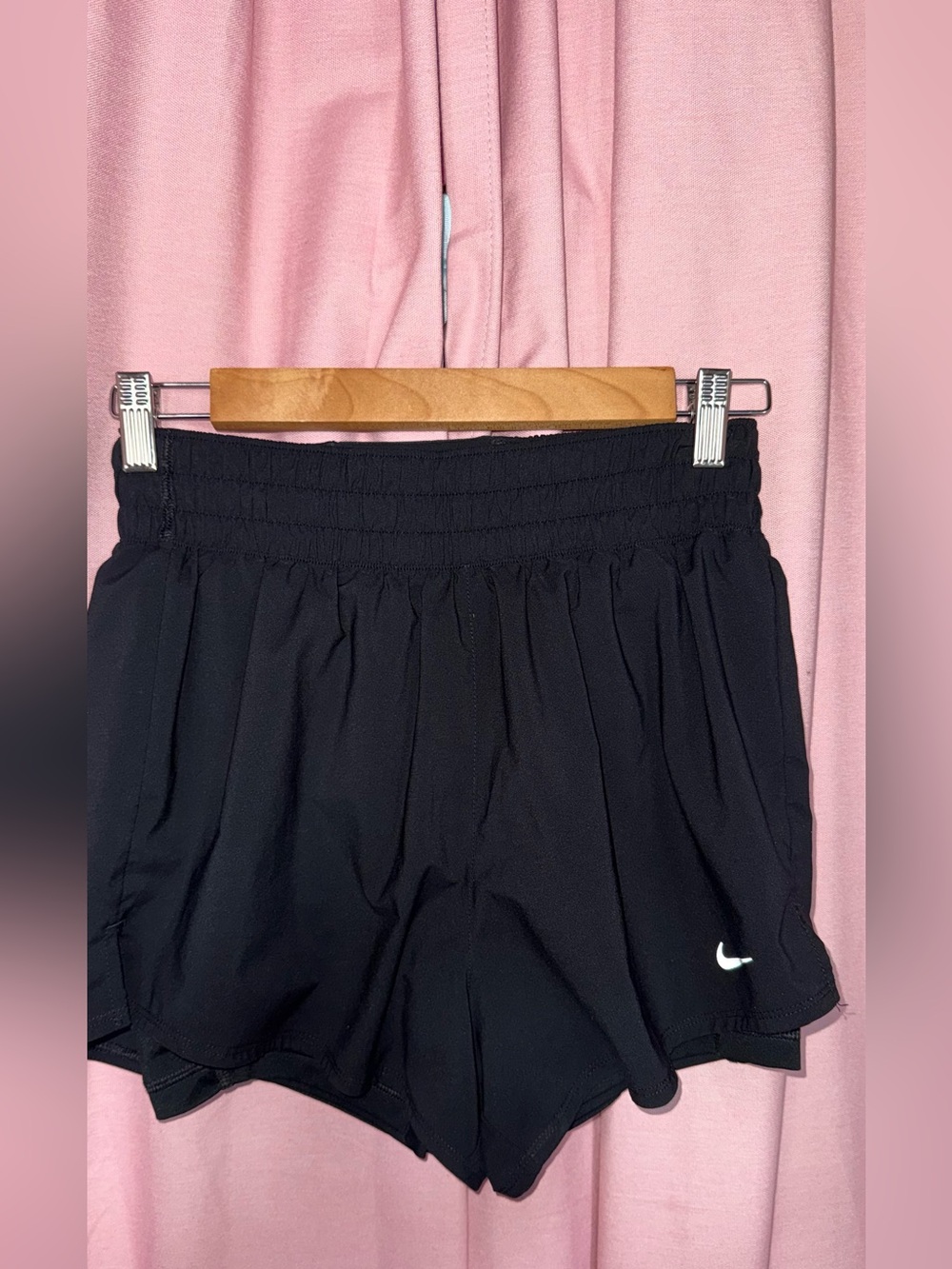 Nike Black Athletic Running Shorts with White Swoosh